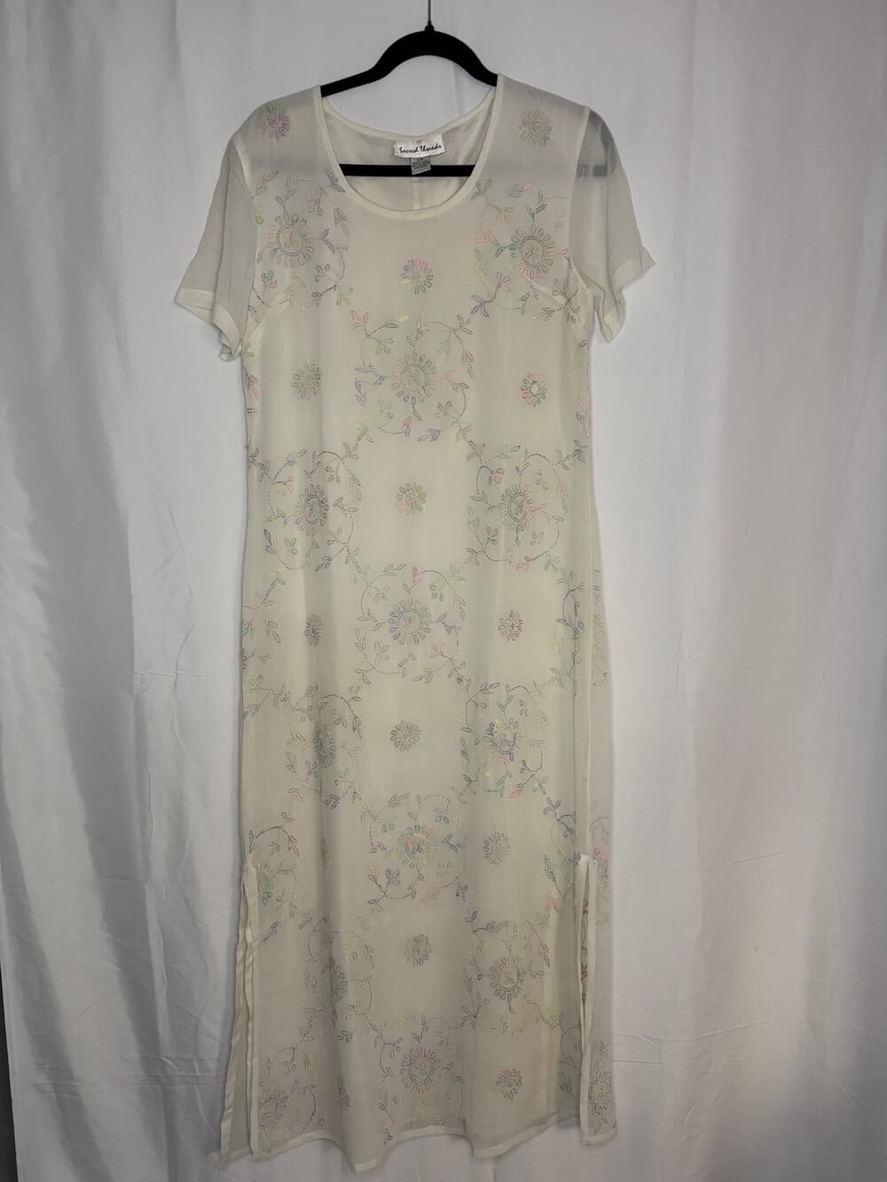 Vintage Sacred Threads Embroidered Midi Dress White Sz S/M